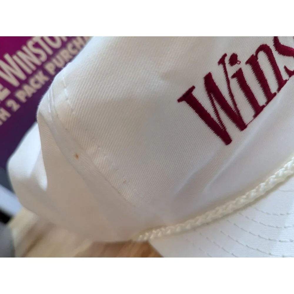 VTG Winston Cigarette white baseball cap rope front adjustable w/‎ org box